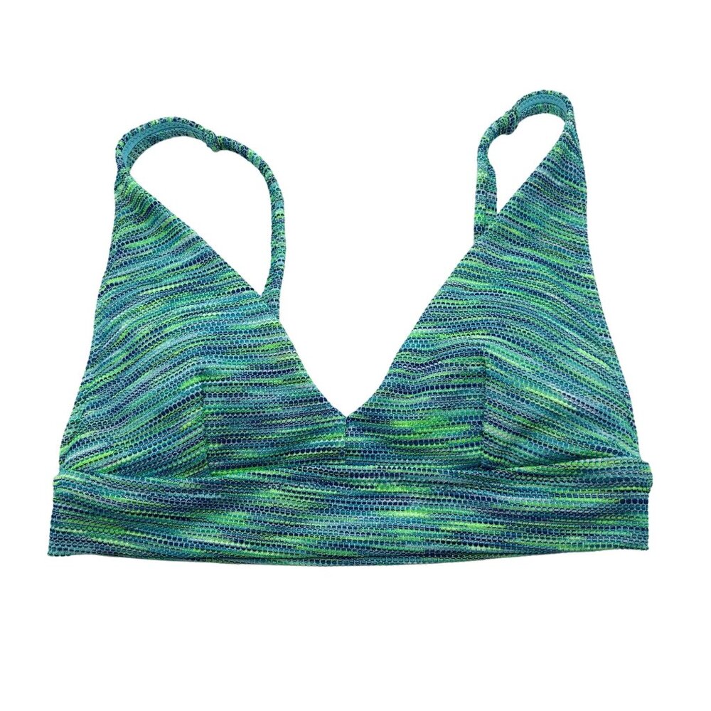 Aerie Womens Scoop V Neck Swim Top Padded Bikini Top Striped Green Blue XS